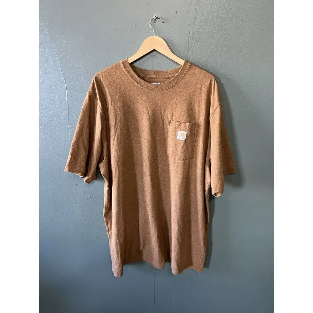 Carhartt Mens Brown Short Sleeve Single Pocket T-shirt Size 2XL Loose Fit